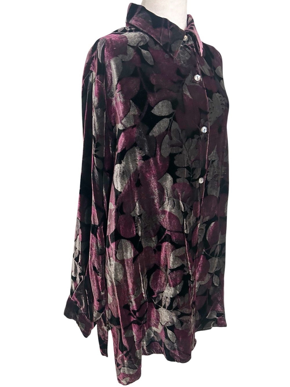 Denim & Co. Velvet Floral Button-Up Tunic Top - Picture 3 of 5